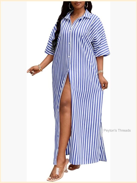 Dresses & Skirts - Women's Short Sleeve Button Down Maxi Shirt Dress with Pockets